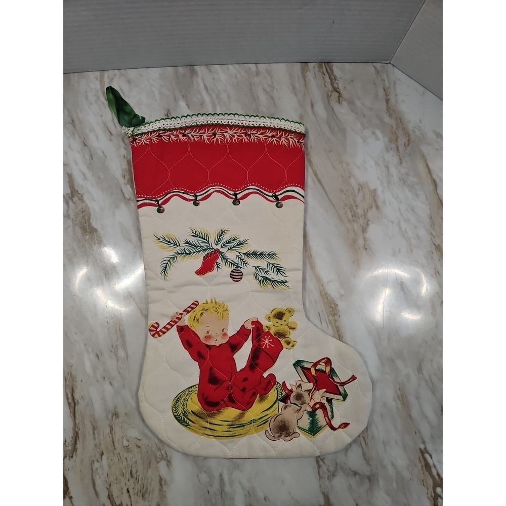 Handmade Quilted Christmas Stocking Holiday Decor small child puppy gifts
